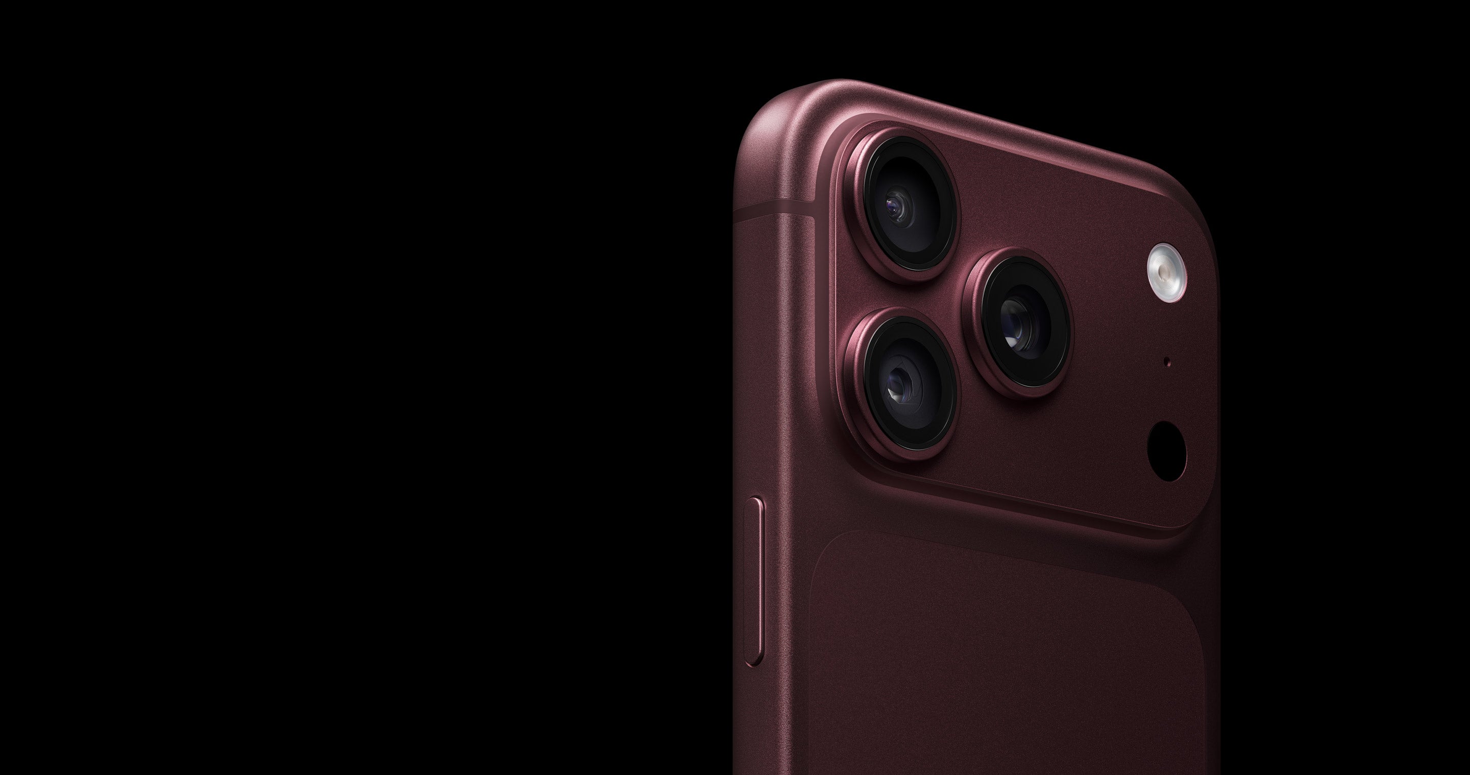 Detalle de las cámaras del iPhone 18 Pro en acabado borgoña, imagen de Apple
