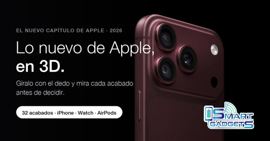 Lo nuevo de Apple en 3D: iPhone 18 Pro en color borgoña sobre fondo negro, con el sello de Smart Gadgets