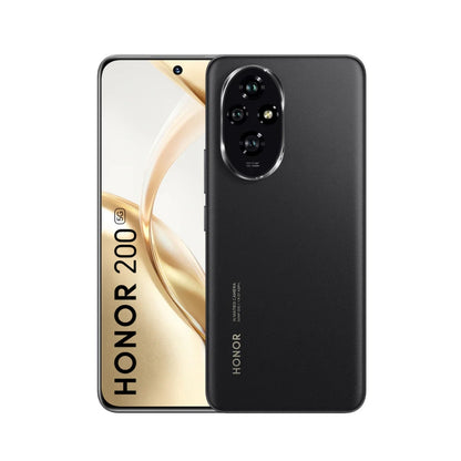 Honor 200 negro ocaso, vista frontal y trasera con el módulo de cámaras circular
