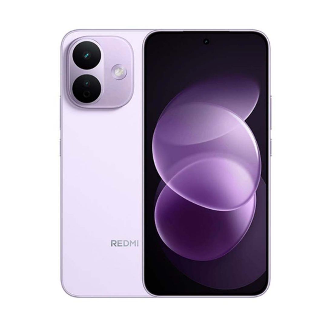Redmi Note 17 Pro 5G lila, vista trasera con cámara doble y pantalla con esferas moradas