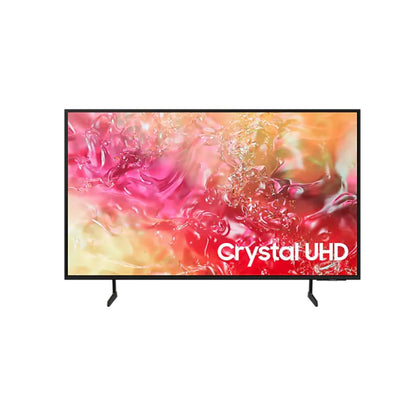 Televisor Samsung Du7000 50 pulgadas, vista frontal con pantalla de demostración Crystal UHD