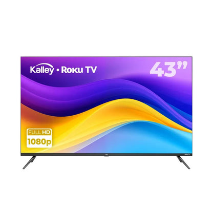 Televisor Kalley Roku TV 43 pulgadas de frente con pantalla en degradado de colores