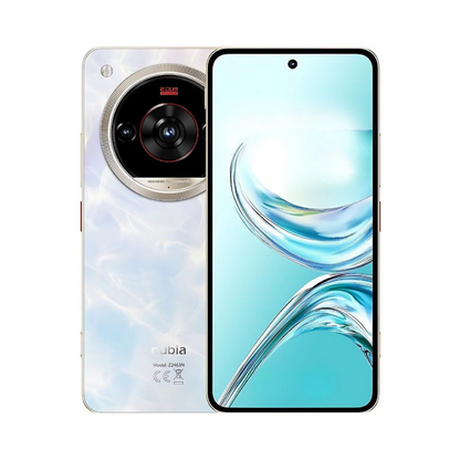 ZTE Nubia Focus 2 Ultra en blanco perlado, cámara circular grande y pantalla encendida
