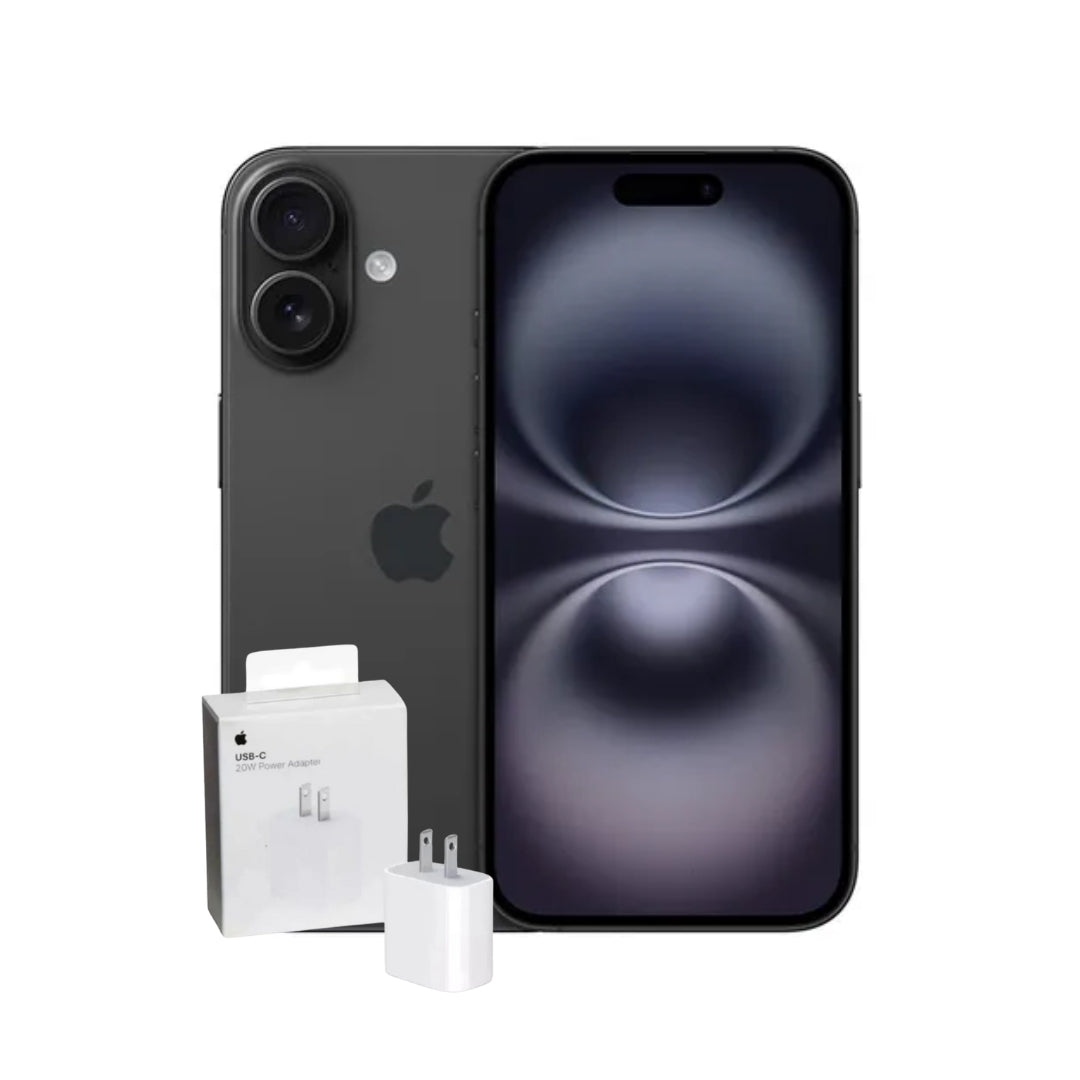 IPHONE 16 128 GB NEGRO +  ADAPTADOR ORIGINAL 20W
