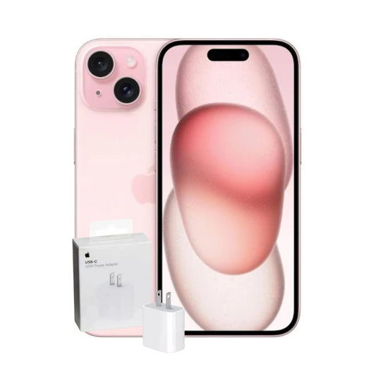 IPHONE 15 128GB ROSADO + ADAPTADOR ORIGINAL 20W