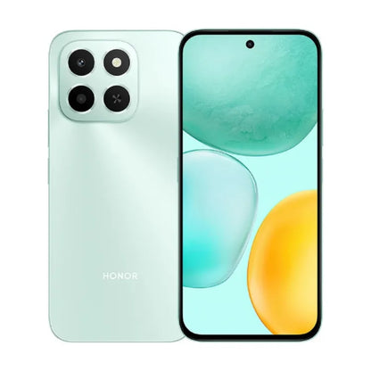 Honor X6C 128GB verde menta, vista trasera con cámara cuádruple y pantalla encendida