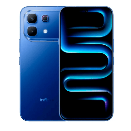 Infinix Note 60 Pro en azul, mitad cámara trasera y mitad pantalla con animación