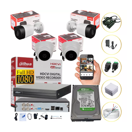 Cámaras De Seguridad Kit Cctv 1080p Dahua Dvr 4ch + 4 cámaras