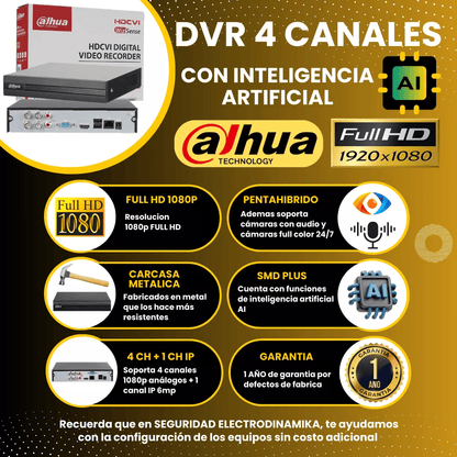 Cámaras De Seguridad Kit Cctv 1080p Dahua Dvr 4ch + 4 cámaras